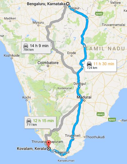 bangalore-to-kovalam-map