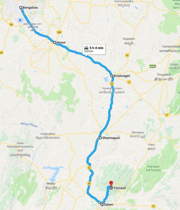 Route - Bangalore to Yercaud